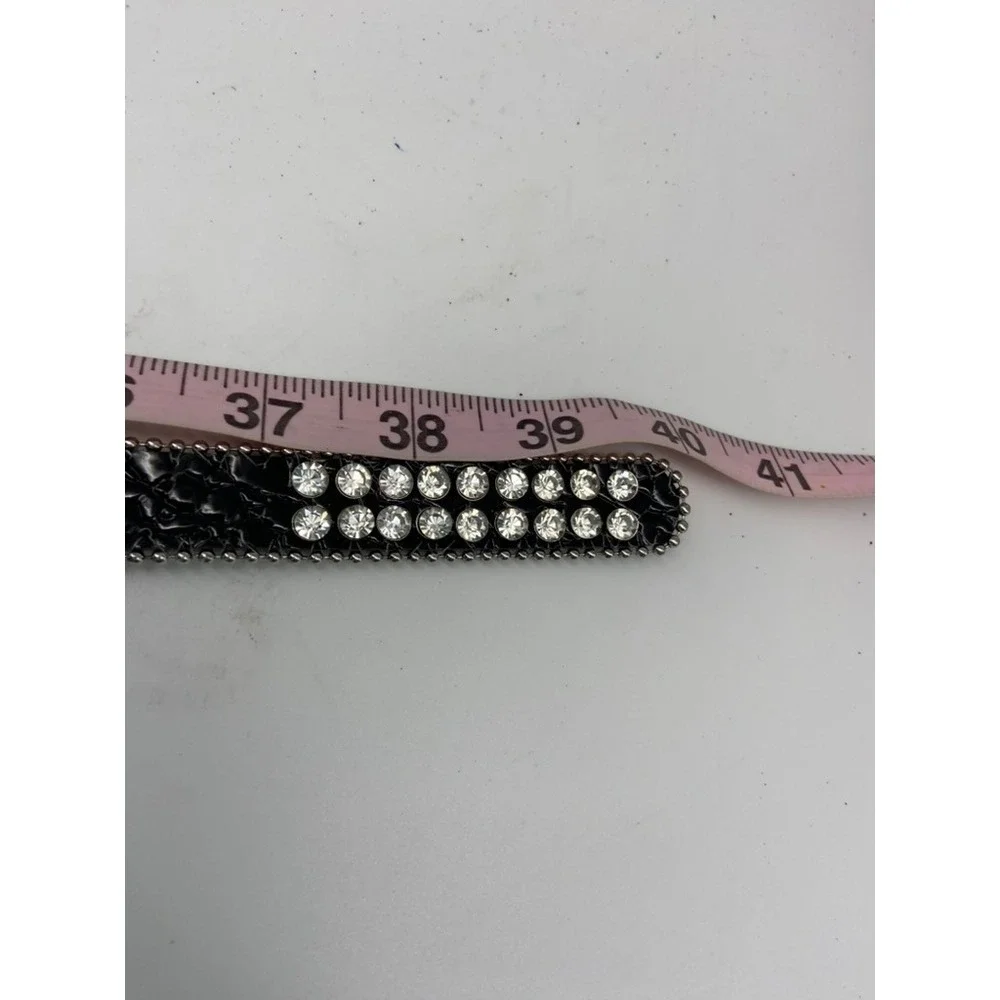 Boutique Rhinestone Belt Womens Sz SM Bling Crystal Studded Fashion Silver Black